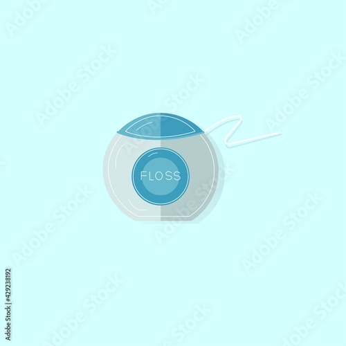 Art & Illustration,Dental floss icon, medical and dentistry healthcare. Thread of floss silk to clean between the teeth after eating. Vector dental floss cartoon illustration isolated on the backgroun