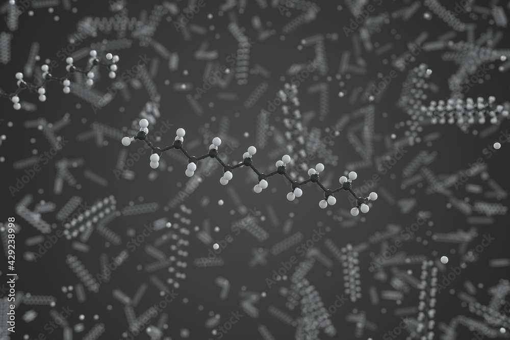 Molecule of tetradecane, ball-and-stick molecular model. Scientific 3d rendering