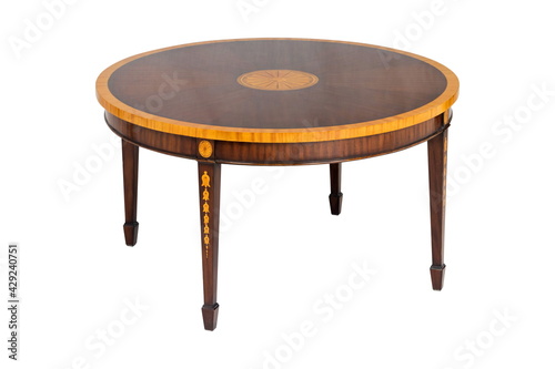 Wooden round brown table isolated