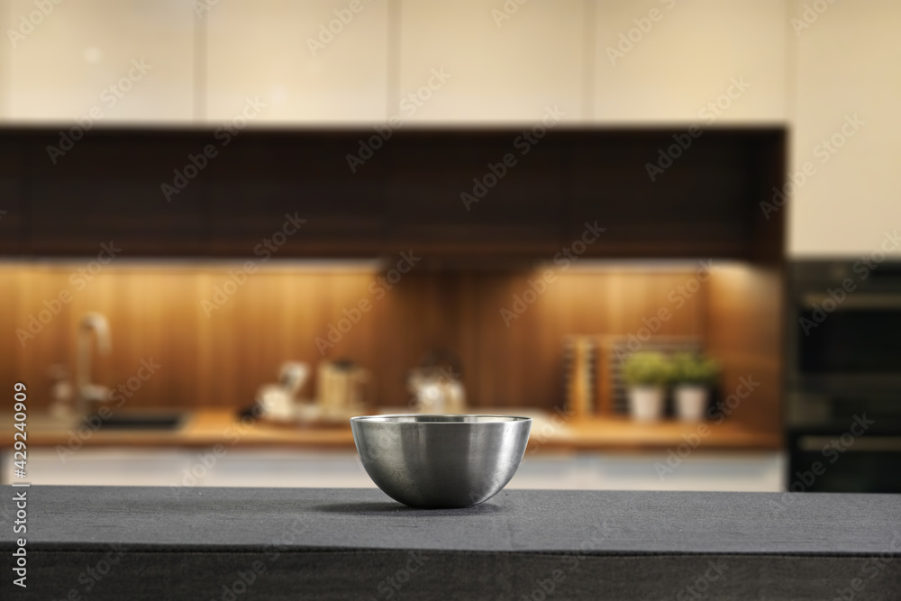 Table background of free space and kitchen interior Table background of free space and kitchen interior