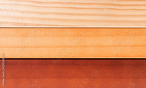 Different types of brown wood. Empty wooden plank board for copy space. Plank light brown and dark brown set
