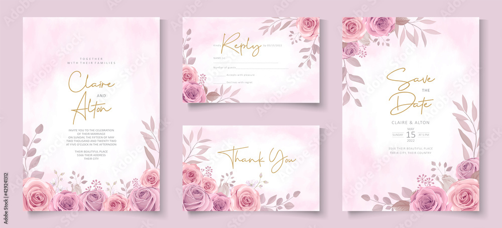 Elegant floral wedding invitation template