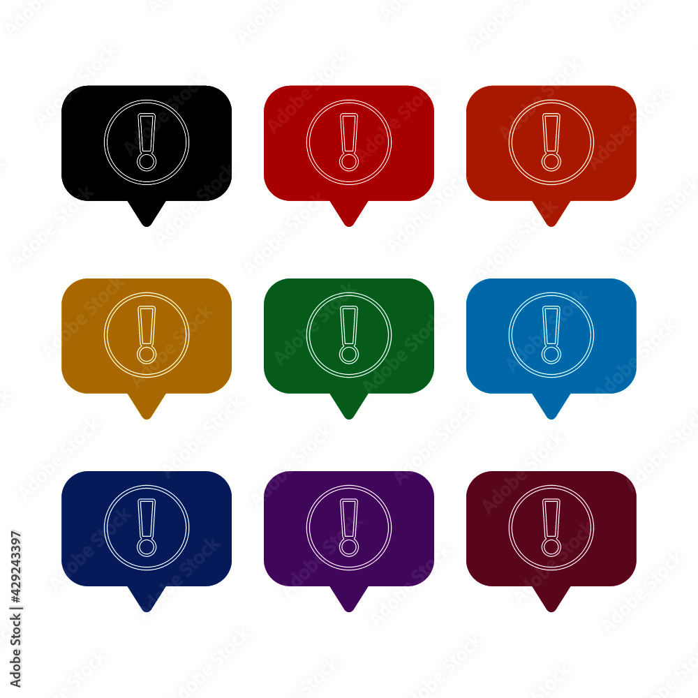 Speech bubble attention sign icon isolated on white background color set Speech bubble attention sign icon isolated on white background color set