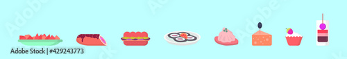 set of appetizers cartoon icon design template with various models. vector illustration isolated on blue background
