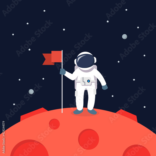 Astronaut Landing On Mars Holding Flag