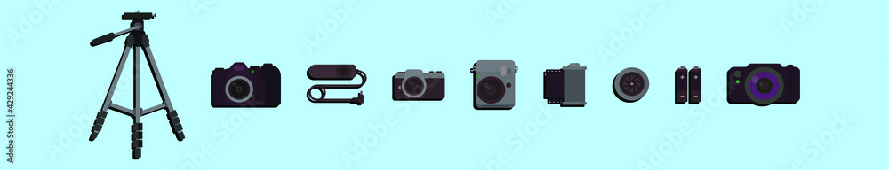 set of camera element cartoon icon design template with various models. vector illustration isolated on blue background set of camera element cartoon icon design template with various models. vector illustration isolated on blue background