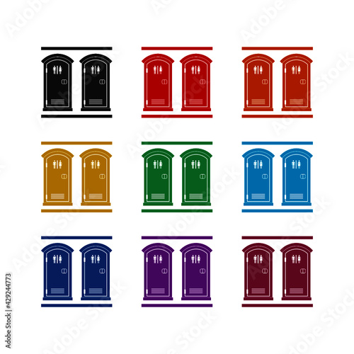Public toilet icon isolated on white background color set