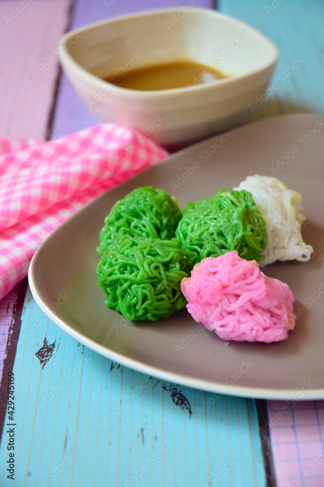 Putu Mayang with Palm sugar sauce. Traditional Indonesian Dessert Putu Mayang with Palm sugar sauce. Traditional Indonesian Dessert
