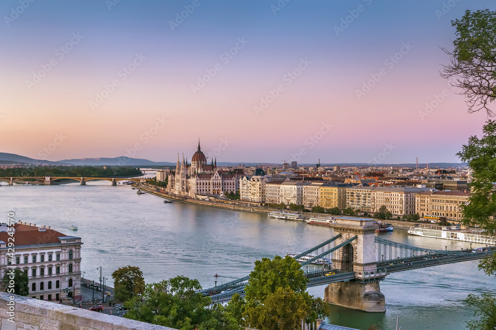 View of Budapest with Hungarian Parliament Building, Hungary