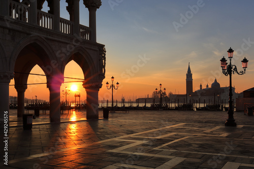 Piazza San Marco and waterfront promenade at sunrise in Venice, Italy © Dietmar Temps