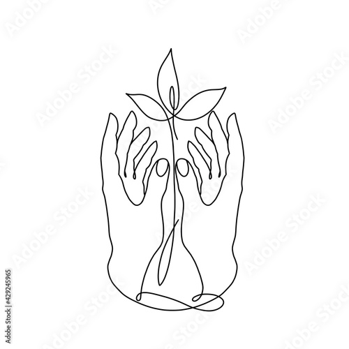 continuously drawn two female hands one line, palms up, Rose in hands, open palms, line art, hand drawn, vector illustration Lineart in a trendy minimalist style.