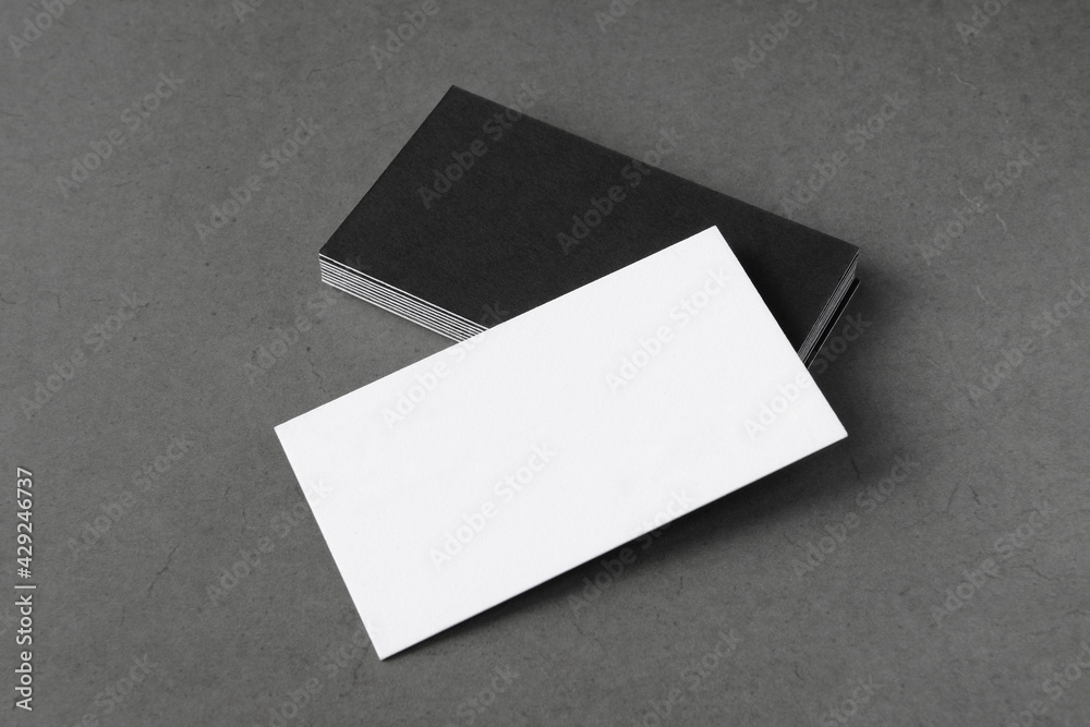 Business cards blank. Mockup on gray background. Copy space for text.
Business cards blank. Mockup on gray background. Copy space for text.