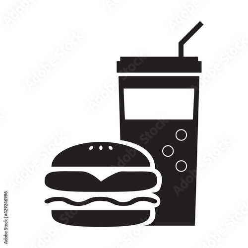 Burger with soft drink vector icon.it is forbidden to bring food from outside.The red circle forbids.
symbol of prohibition in public places.
