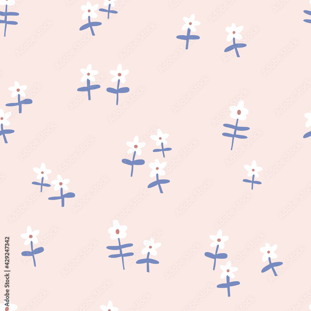 Naive small floral seamless vector pattern. Boho neutral ditsy childish fashion print. Cute tine daisy bloom background. Spring bloomy meadow illustration for baby Naive small floral seamless vector pattern. Boho neutral ditsy childish fashion print. Cute tine daisy bloom background. Spring bloomy meadow illustration for baby