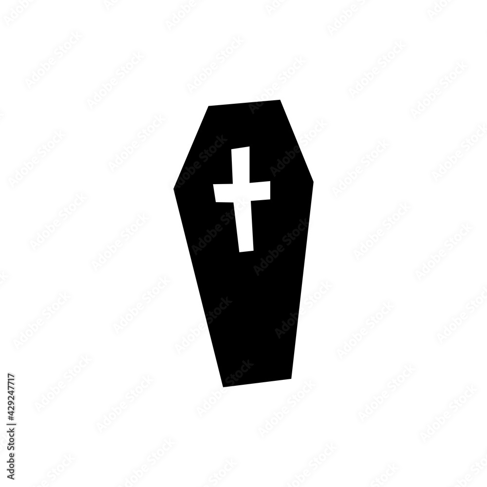 Silhouette of a coffin with a cross vector illustration on a white background, icon Silhouette of a coffin with a cross vector illustration on a white background, icon