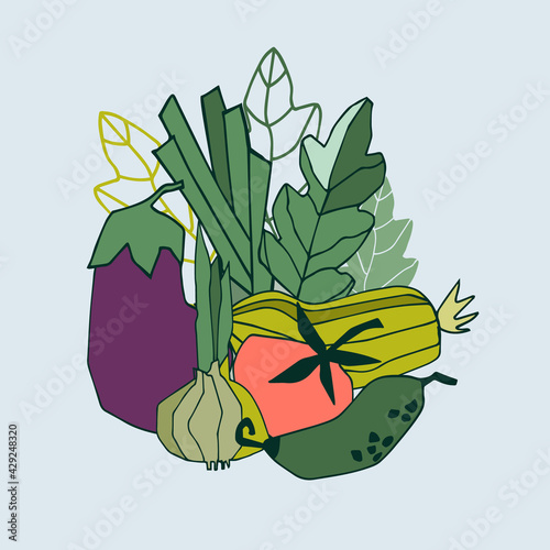 Hand drawn logo with vector illustrations of vegetables