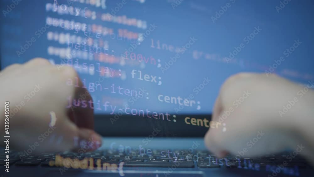 Hack Coding Language HTML coding at the laptop. Concept of Hacking programming. Typing the ...