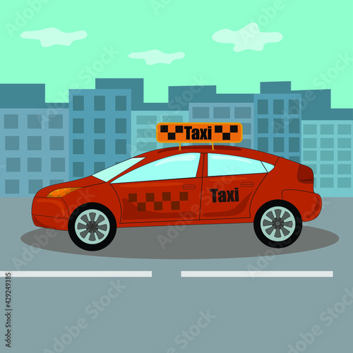 illustration of a taxi on the road in the city