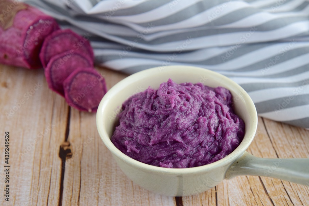 Mashed purple sweet potato. Ube puree