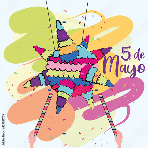 Isoalted star mexican pinata. Cinco de mayo poster - Vector
