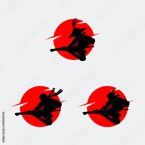 Set of ninja silhouette illustration