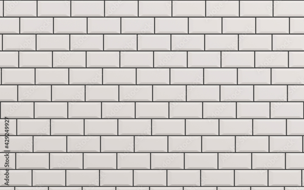 Beveled white matt ceramic tiles pattern herringbone on wall. 3d Render Beveled white matt ceramic tiles pattern herringbone on wall. 3d Render