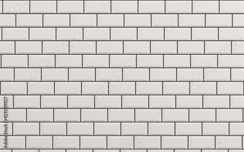 Beveled white matt ceramic tiles pattern herringbone on wall. 3d Render