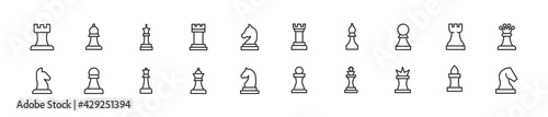 Vector set of chess thin line icons.