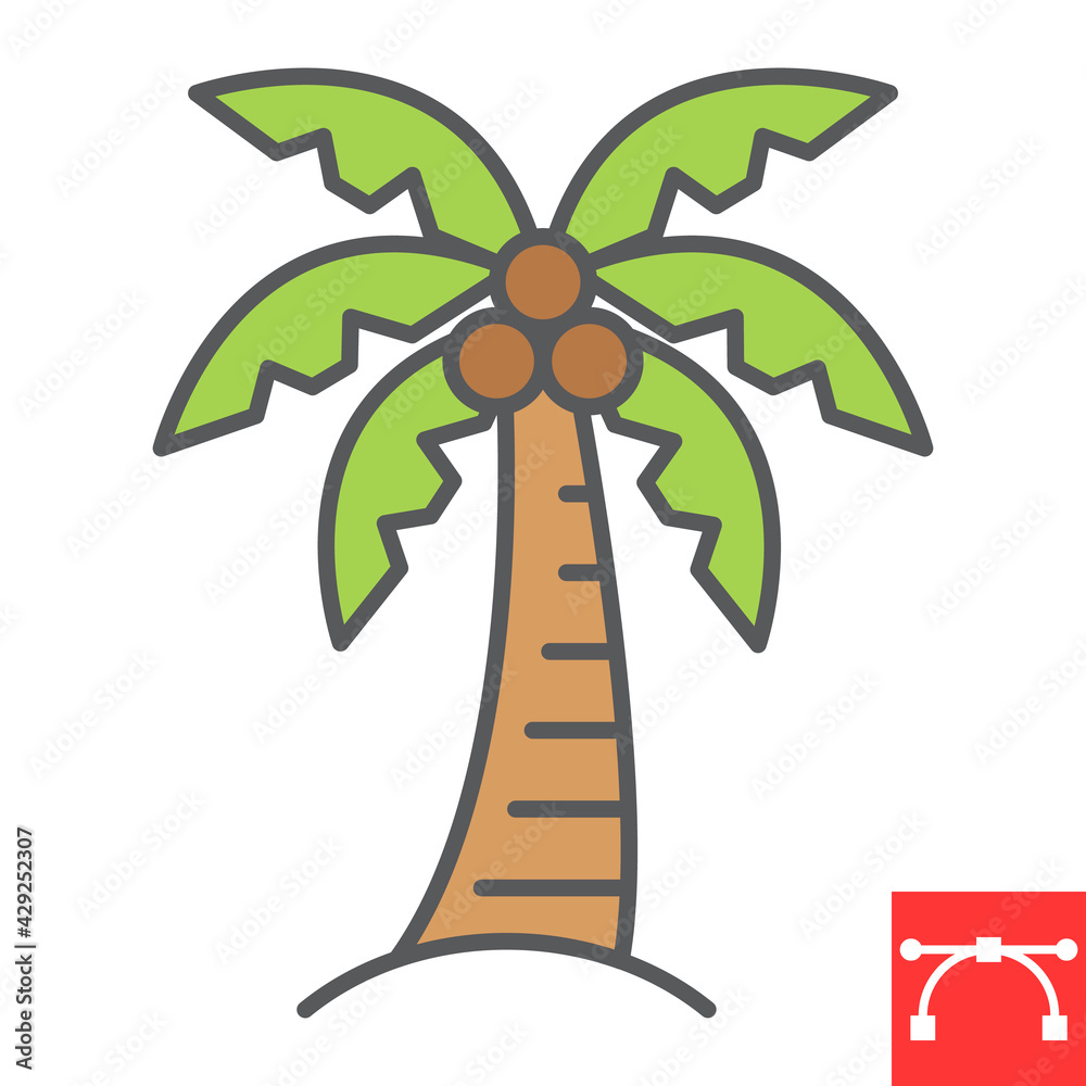 Palm tree color line icon, tropical and tourism, coconut tree vector icon, vector graphics, editable stroke filled outline sign, eps 10. Palm tree color line icon, tropical and tourism, coconut tree vector icon, vector graphics, editable stroke filled outline sign, eps 10.