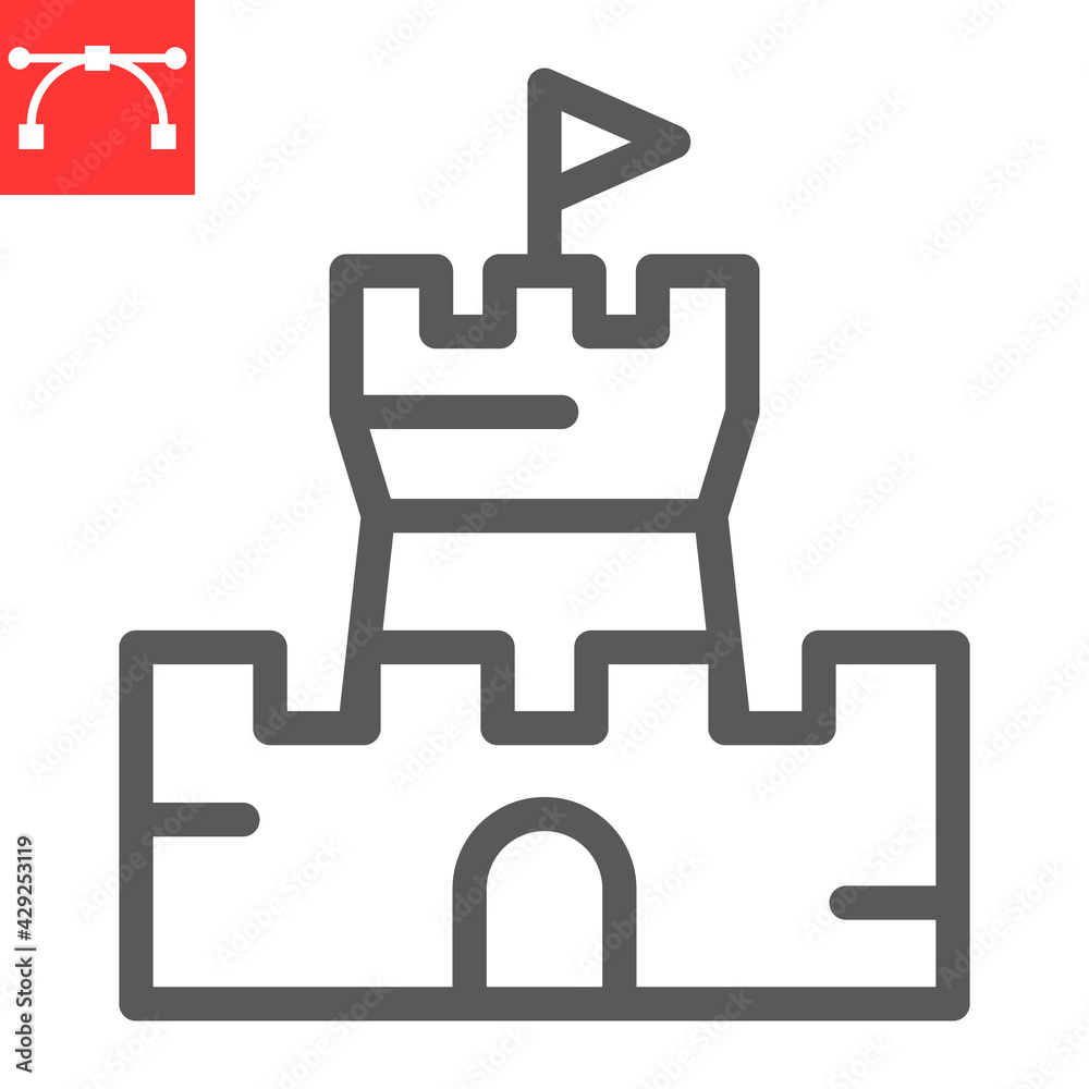 Sand castle line icon, summer and beach, castle vector icon, vector graphics, editable stroke outline sign, eps 10 Sand castle line icon, summer and beach, castle vector icon, vector graphics, editable stroke outline sign, eps 10