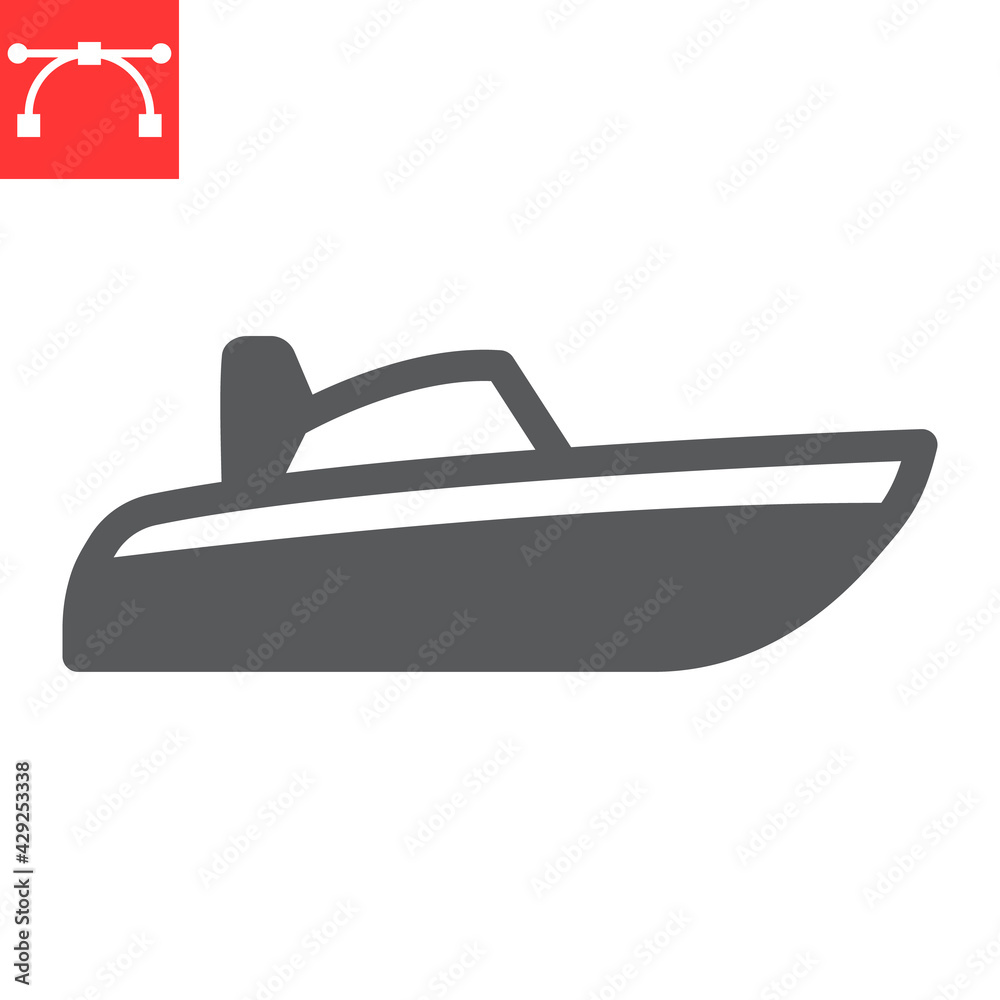 Speedboat glyph icon, motor boat and beach, motorboat vector icon, vector graphics, editable stroke solid sign, eps 10 Speedboat glyph icon, motor boat and beach, motorboat vector icon, vector graphics, editable stroke solid sign, eps 10