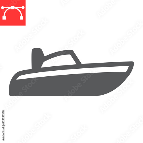 Speedboat glyph icon, motor boat and beach, motorboat vector icon, vector graphics, editable stroke solid sign, eps 10