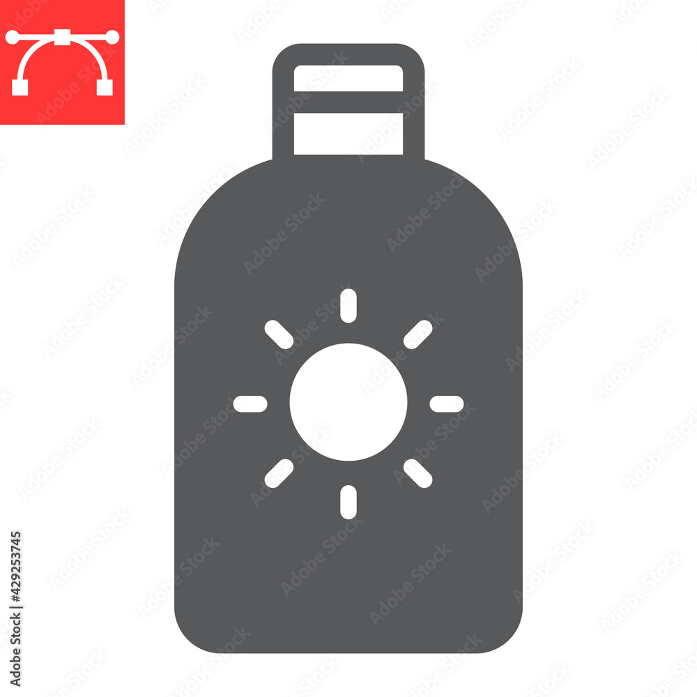 Sunscreen glyph icon, SPF and sunblock, sun lotion vector icon, vector graphics, editable stroke solid sign, eps 10 Sunscreen glyph icon, SPF and sunblock, sun lotion vector icon, vector graphics, editable stroke solid sign, eps 10