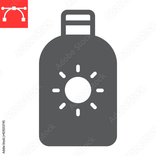 Sunscreen glyph icon, SPF and sunblock, sun lotion vector icon, vector graphics, editable stroke solid sign, eps 10