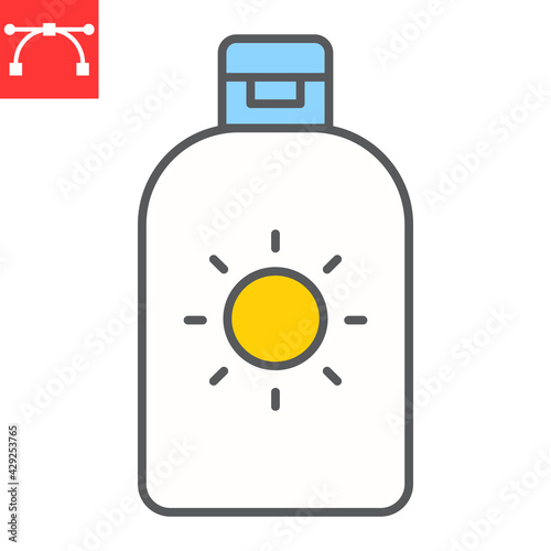 Sunscreen color line icon, SPF and sunblock, sun lotion vector icon, vector graphics, editable stroke filled outline sign, eps 10