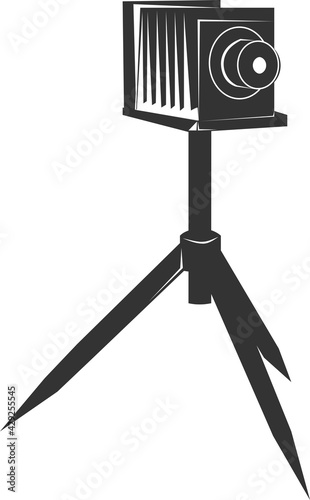 Flat camera icon on the tripod. Vector illustration.