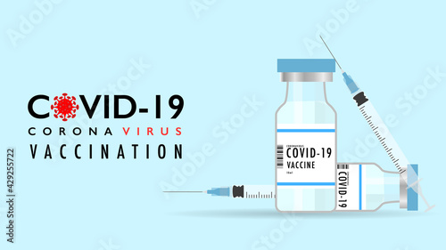 Vaccine and syringe injection, treatment to cure Covid 19 Coronavirus ,vaccination , Medical concept isolated on white background, Vector illustration EPS 10