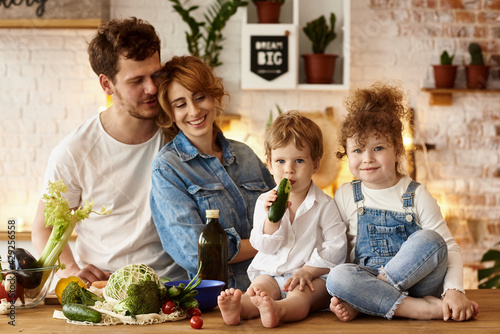 happy family cooking in the kitchen