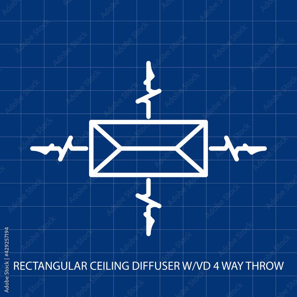 Symbol of Rectangular Ceiling Diffuser 4 Way Throw Vector illustration