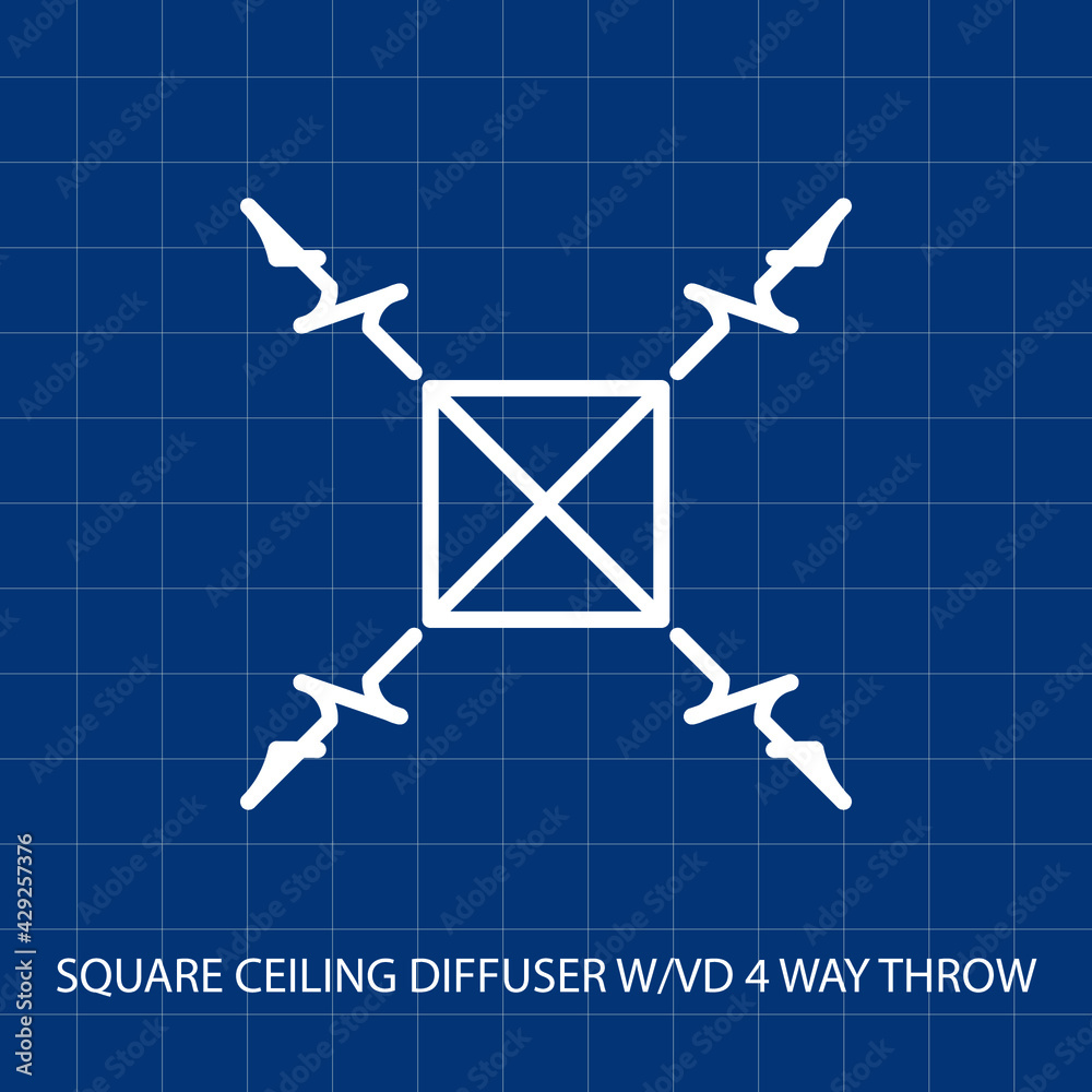 Rectangular Ceiling Diffuser Symbol Symbol of Square Ceiling Diffuser 4 Way Throw Vector illustration ...