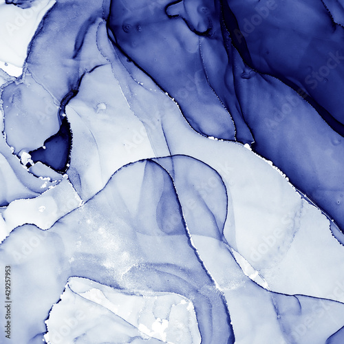 Ocean Ink Painting. Oil Wave Background. Blue Abstract Texture. Ink Paint. Ethereal Acrylic Splash. Navy Print. Indigo Fluid Pattern. White Geode Art. Winter Wallpaper. Alcohol Ink Painting.