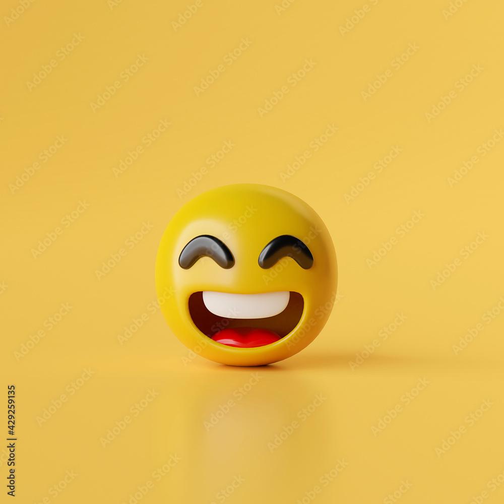 Smile emoji icons on yellow background, 3d illustration