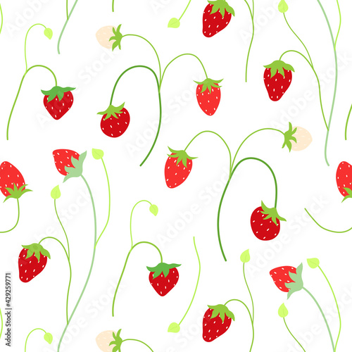 Seamless pattern with wild strawberries. For prints, backgrounds, wrapping paper, textile, wallpaper, etc. 