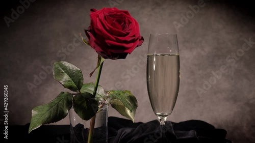 Putting a glass of Champagne on a table - studio photography photo