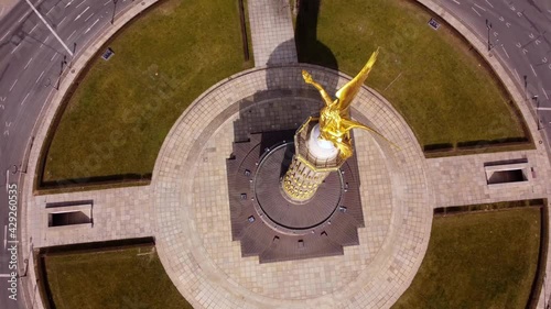 Famous Berlin Victory Column in the city center called Siegessaeule. Amazing drone footage photo