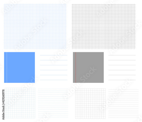 Set empty school grids vector backgrounds. Square lined paper grid. Wide horizontal line note blank. Notes reminder, to do list. Notebook dotted lines sheet. 