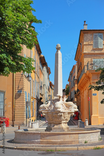 France, Aix en Provence, the historic Fountain of the Four Dolphins