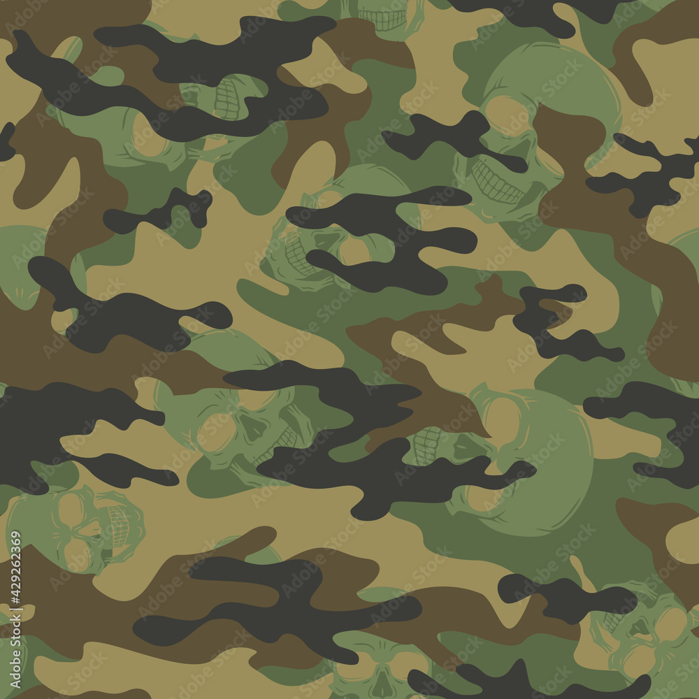 Military camouflage seamless vector pattern, skull pattern, trendy army texture. Military camouflage seamless vector pattern, skull pattern, trendy army texture.