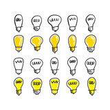 Light bulb doodle collection. Hand drawn simple electric lamps, symbols of ideas, solutions, innovation and creativity.
