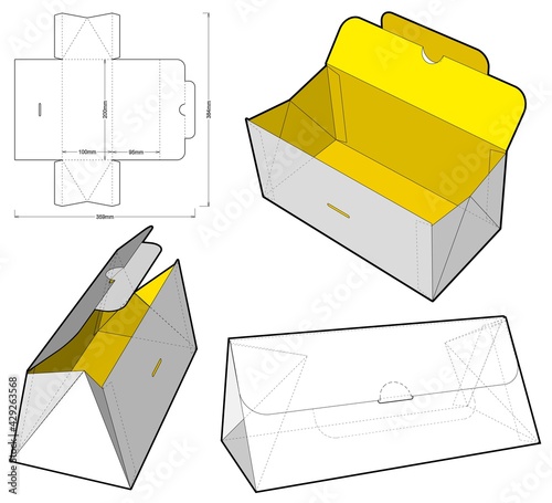Triangular Box and Die-cut Pattern. The .eps file is full scale and fully functional. Prepared for real cardboard production.